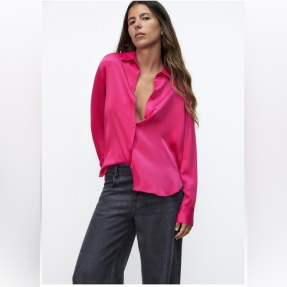 Zara Tops - NWT Zara Hot Pink Button Up Blouse